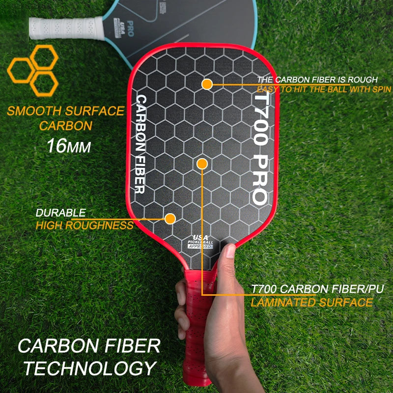 T700 Carbon Fiber Pickleball Paddle 16mm Polypropylene Honeycomb Core Pickleballs Paddles Pickle Ball